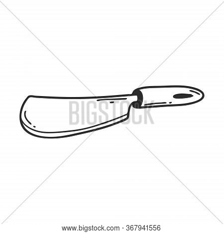 Metal Knife, Meat Cleaver In Doodle Style. Kitchen Utensils, Inventory. Design Element For The Desig
