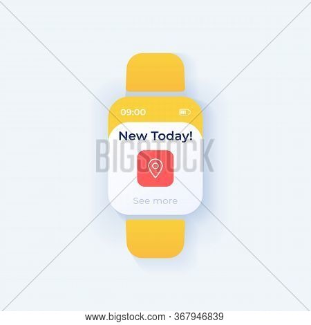 New Offer Smartwatch Interface Vector Template. Mobile App Notification Night Mode Design. Reminder 