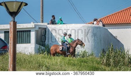 Cabo Da Roca, Cascais, Portugal - May 6, 2018: Republican National Guard (gnr) On Horseback Watching