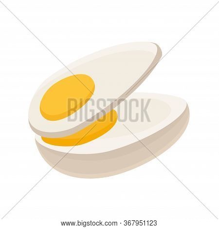 Boiled And Sliced Egg. Cartoon Egg Isolated On White Background. Egg Vector Healthy Organic Food Egg