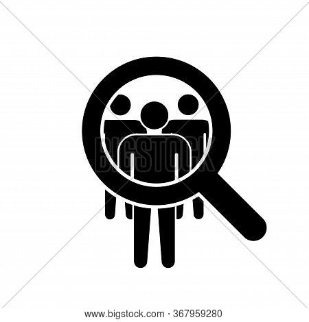 Search Job Loupe. Vector Isolared Icon.human Resources Flat Black Isolated Sign Or Icon. Recruitment