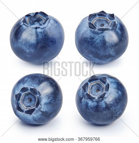 Set Of Fresh Blueberries Isolated On White Background. Collection Of Raw Bluberry.