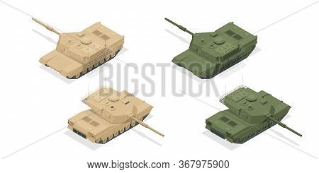 Isometric American Main Battle Tank M1a2 Icons Isolated On White High Quality Vector Illustration. H