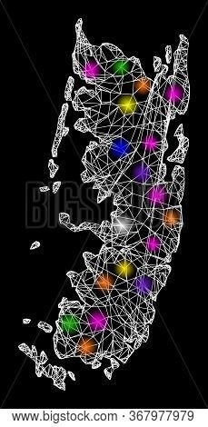 Web Mesh Vector Map Of Pemba Island With Flare Effect On A Black Background. Abstract Lines, Light S