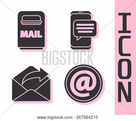 Set Mail And E-mail, Mail Box, Outgoing Mail And Chat Messages Notification On Phone Icon. Vector.