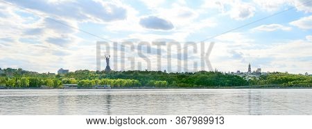 Panorama Of Kiev With Dniepr River, Mother  Motherland Statue And Kiev-pechersk Lavra Monastery. Kie