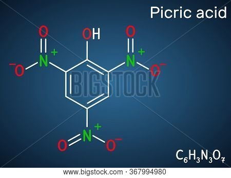 Picric Acid 2, 4, 6-trinitrophenol, Tnp, C6h3n3o7 Molecule. It Has A Role As An Explosive, An Antise