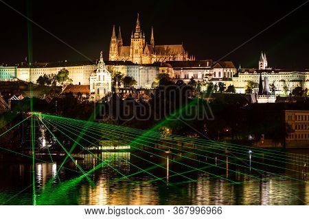 Prague Castle With Vltava River At Night