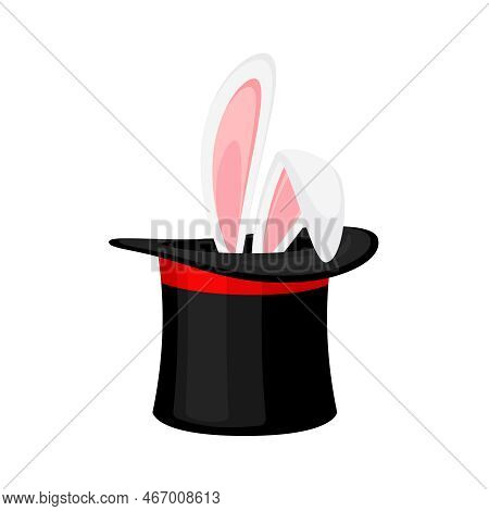 Magician Hat With Bunny Ears. Circus Show With Magic Hat And Rabbit. Vecrtor Illustration Of Circus 