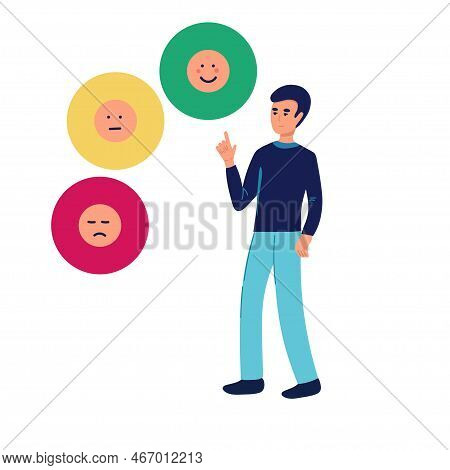 Emotional Balance Concept. Man Develops His Emotional Intelligence, Definition Of Mood. Consciousnes