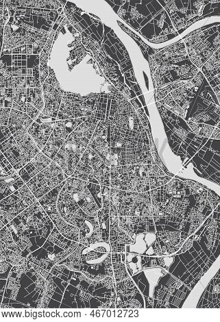City Map Hanoi, Monochrome Detailed Plan, Vector Illustration