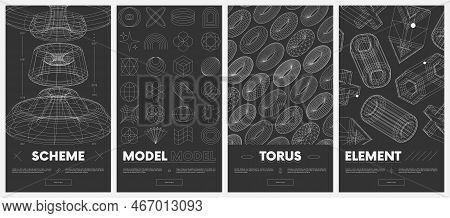 Collection Vector Posters With Strange Wireframes Of Geometric Shapes Modern Design Inspired By Brut