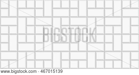 White Pinwheel Tile Horizontal Background. Causeway Texture. Stone Or Ceramic Brick Wall. Kitchen Ba