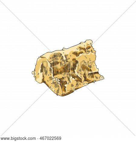 Italian Parmesan Hard Cheese, Color Hand Drawn Vector Illustration Isolated.