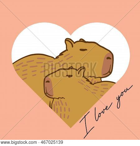 Capibaras In Love. Design For Valentine Day Card