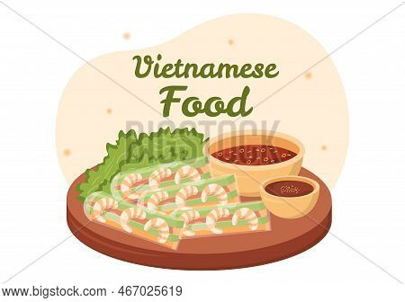 Vietnamese Food Restaurant Menu With Collection Of Various Delicious Cuisine Dishes In Flat Style Ca