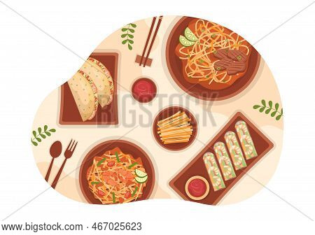 Vietnamese Food Restaurant Menu With Collection Of Various Delicious Cuisine Dishes In Flat Style Ca