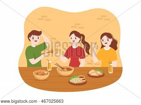 Vietnamese Food Restaurant Menu With Collection Of Various Delicious Cuisine Dishes In Flat Style Ca