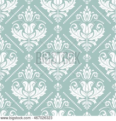 Orient Light Bkue And White Vector Classic Pattern. Seamless Abstract Background With Vintage Elemen