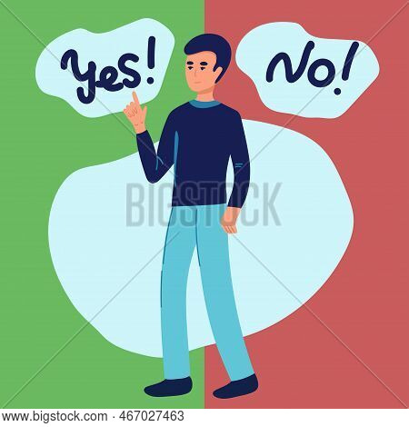 Man Making Choice Between Money And Time. Person Thinking About Question Of Good Investment Flat Vec