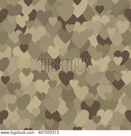 Military Seamless Pattern With Tan Heart Spots. Camouflage Background
