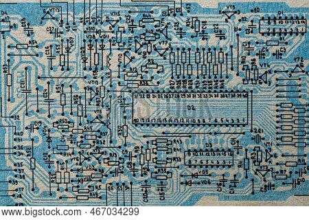 Old Radio Circuit Printed On Vintage Paper Electricity Diagram As Background For Education, Electric