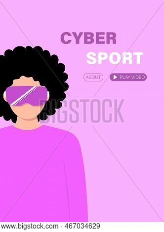 Cyber Girl With Vr Glasses. Landing Page Metaverse For Game Or Appication