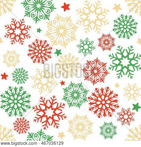 Snowflake Seamless Pattern. Snow Pattern With Snowflakes. Festive Christmas And New Year Background.