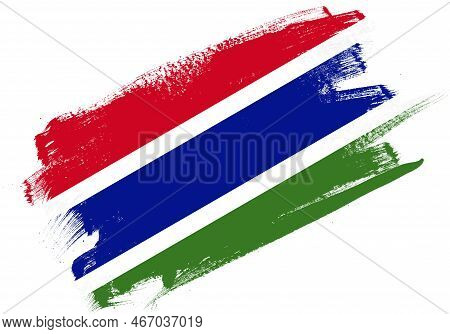 Abstract Paint Brush Textured Flag Of Gambia On White Background