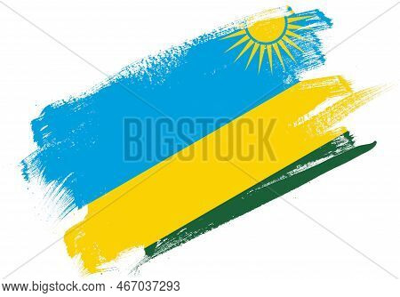 Abstract Paint Brush Textured Flag Of Rwanda On White Background