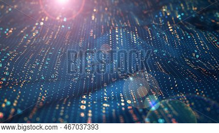 Cyber Data Stream. Digital Neural Networks. 3d Illustration Of A Wavy Open Source Surface
