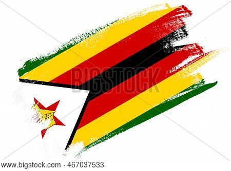 Abstract Paint Brush Textured Flag Of Zimbabwe On White Background