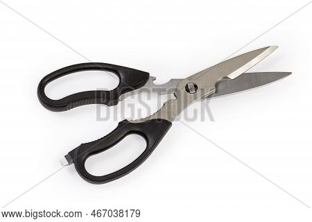 Used Stainless Steel Kitchen Scissors With Plastic Handles And Inbuilt Other Tools Of Kitchen Functi