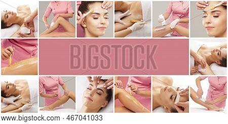 Beautician Is Removing Hair From Young And Beautiful Female Armpits With Hot Wax. Woman Has A Beauty