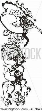 Vector Monochrome Tattoo Of The Altai Princess. Wearable Drawings Of Ancient Scythians, Saks.