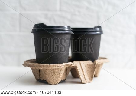Two Take-out Coffee In Holder. Isolated On A White.