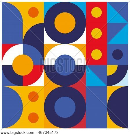 Geometric Background With A Regular Pattern Of Circles And Triangle. Abstract Wallpaper With Bright 