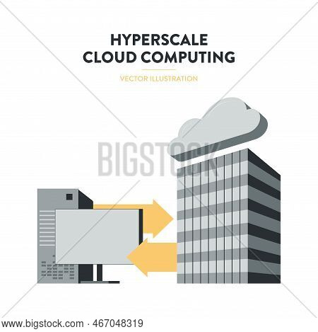 Vector Illustration Of Cloud Server And Workstation With Arrows. Illustration Of Computer And Monito