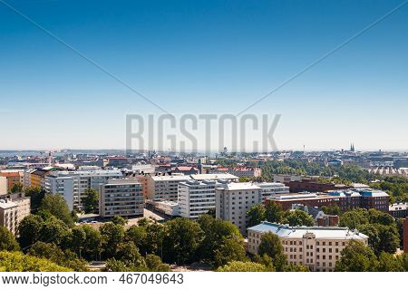 Aerial View Of Helsinki Center From Amusement Park Linnanmaki At Sunny Summer Day.