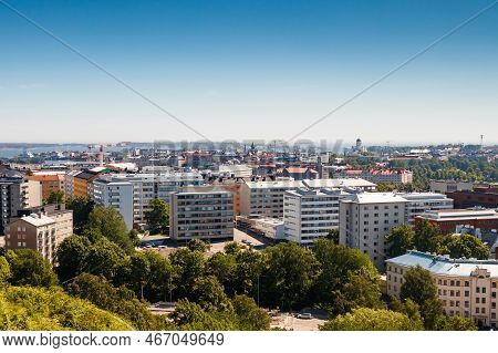 Aerial View Of Helsinki Center From Amusement Park Linnanmaki At Sunny Summer Day.