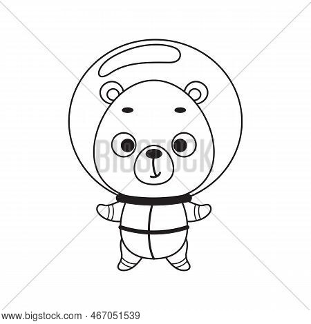 Coloring Page Cute Little Spaceman Bear. Coloring Book For Kids. Educational Activity For Preschool 