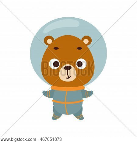 Cute Little Spaceman Bear On White Background. Cartoon Animal Character For Kids T-shirts, Nursery D