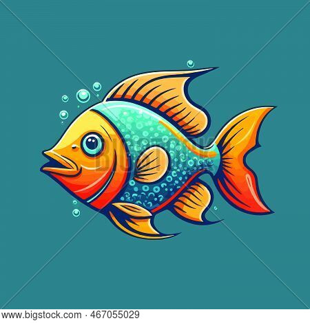 Cute Fish In Cartoon Vector Illustration Sea Animal For Logo Icon Or Mascot