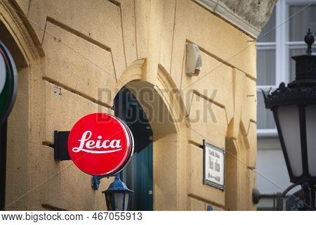 Budapest Hungary - February 26, 2022:leica Logo In Front Of Their Retailer On A Shop In Budapest. Le