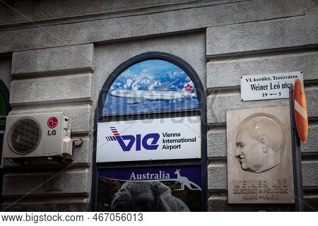 Budapest, Hungary - February 26, 2022: Logo Of Vie Vienna International Airport On Their Representat