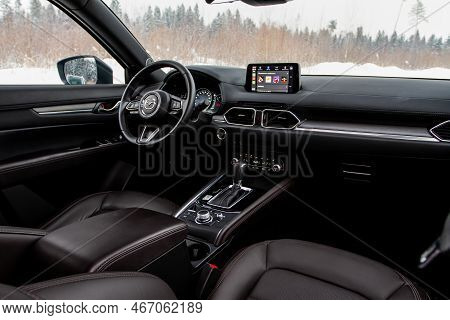 Moscow, Russia - January 22, 2022. Mazda Cx5 (kf) Skyactive Interior View. Subcompact Luxury Suv Car