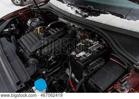 Moscow, Russia - January 22, 2022. Volkswagen Tiguan (ad1) 4motion Engine. Suv Car With Open Hood. C