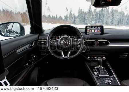 Moscow, Russia - January 22, 2022. Mazda Cx5 (kf) Skyactive Interior View. Subcompact Luxury Suv Car