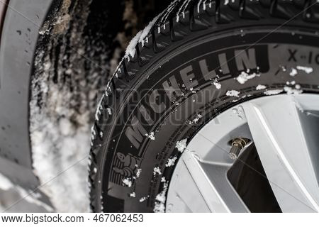 Moscow, Russia - January 22, 2022. Volkswagen Tiguan (ad1). Close Up View Of Front Parking Assist Vi