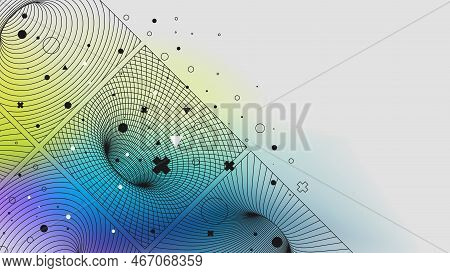 Tunnel Or Wormhole Over Curved Spacetime, Retrofuturistic Vaporwave Black Hole, Vector Posters With 